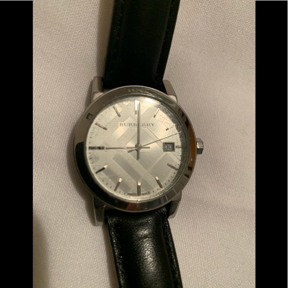 Burberry Women's Large Black Leather Strap Watch